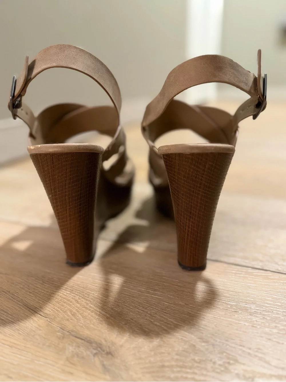 Women's Taupe Crossband Wedge Sandals with Ankle Strap